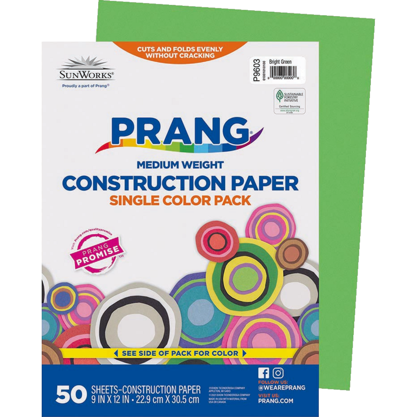 Prang® Construction Paper 9" x 12" Bright Green 50/pkg