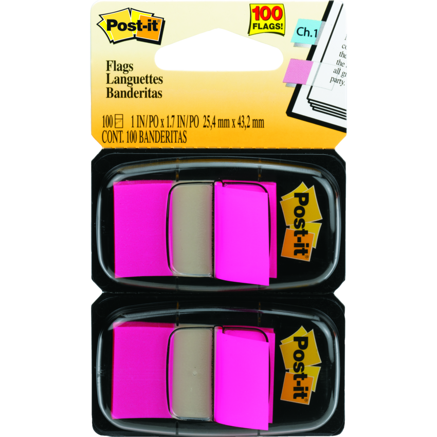 Post-it® Flags 1” x 1-11/16” 50 Flags per Dispenser Bright Pink 2 dispensers/pkg