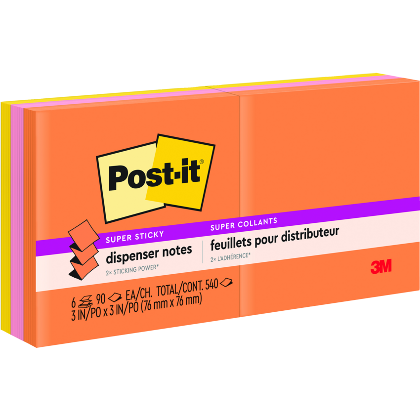 Post-it® Pop-up Notes 3" x 3" 90 sheets per pad Assorted Energy Boost Colours 6 pads/pkg