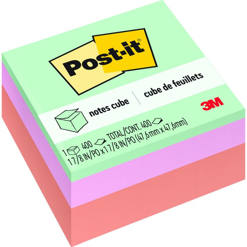 Post-it® Notes Cube 1-7/8" x 1-7/8" Pastels 400 sheets/pad
