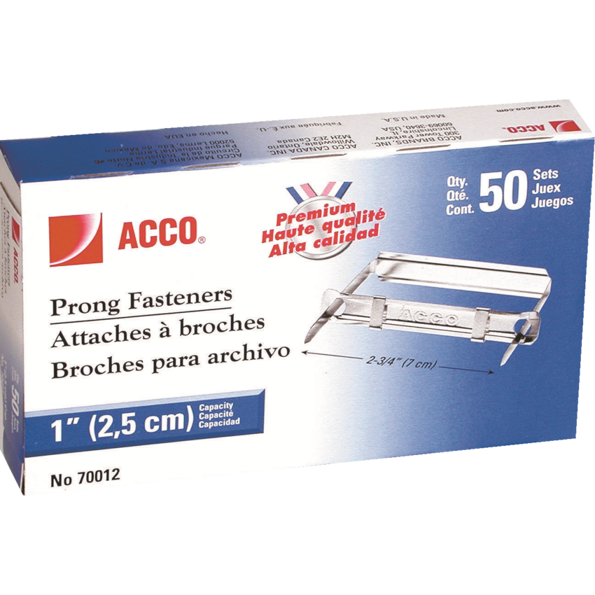 ACCO® Prong Fasteners 1" with 2-3/4" Centres 50/box