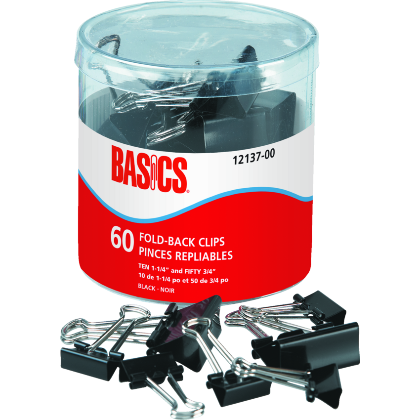 Basics® Fold-Back Clips Assorted Sizes 60/tub