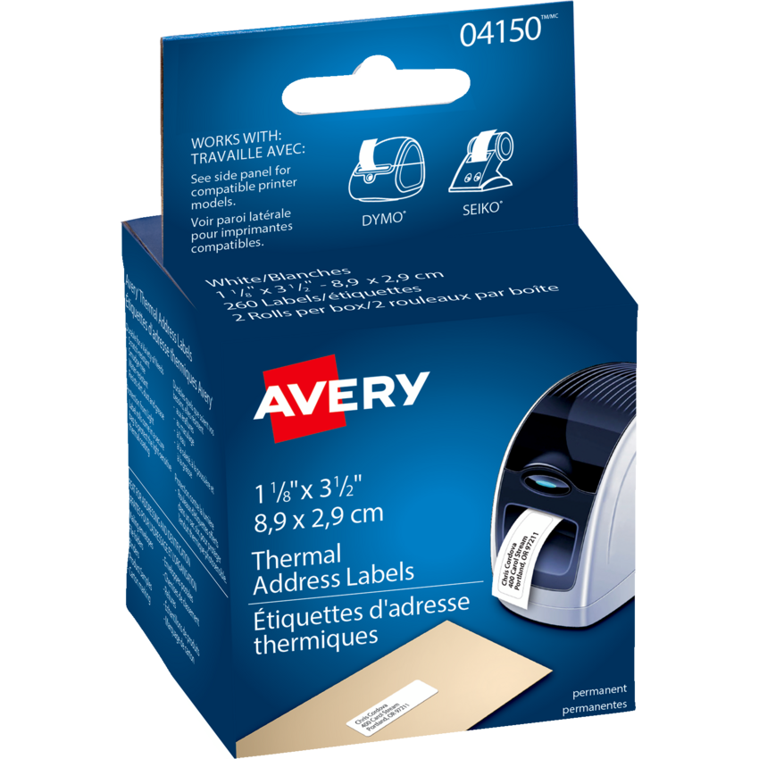 Avery® Thermal Printer Labels 3-1/2" x 1-1/8" White 260/box