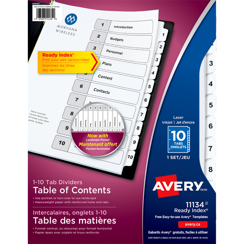 Avery® Ready Index® Table of Contents Dividers Black and White 1-10