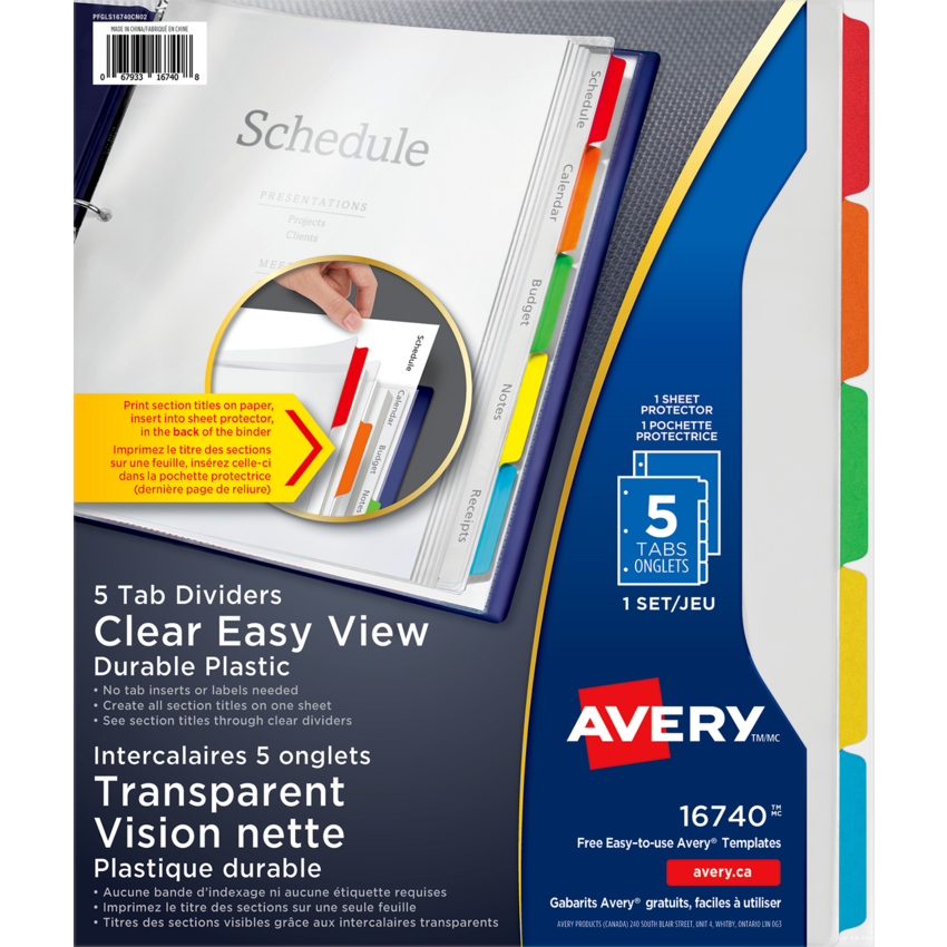 Avery® Clear Easy View Dividers 5 Tabs