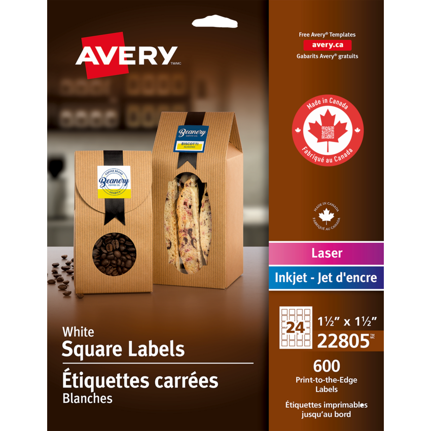Avery® Print-to-the-Edge Square Labels 1-1/2" x 1-1/2" 600/pkg