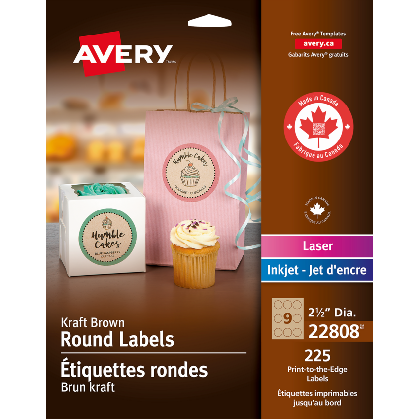 Avery® Print-to-the-Edge Round Labels 2-1/2" Kraft Brown 225/pkg