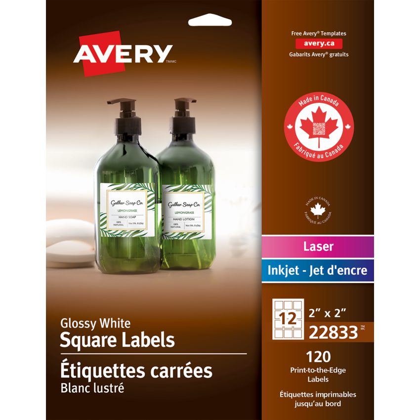 Avery® Print-to-the-Edge Square Labels 2" x 2" White 120/pkg