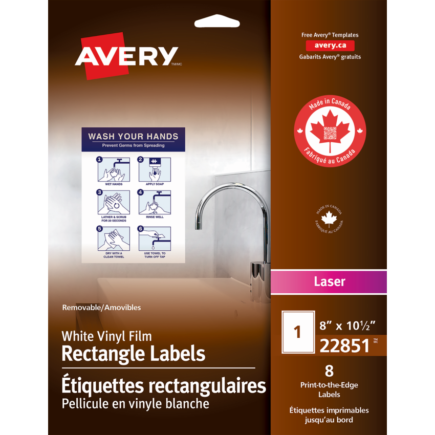 Avery® Print-to-the-Edge Vinyl Signs 8-1/2" x 11" White 8/pkg