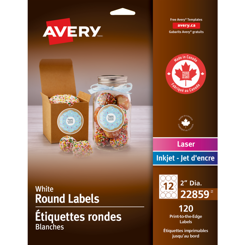 Avery® Print-to-the-Edge Round Labels 2" Matte White 120/pkg