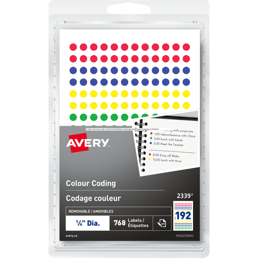 Avery® Colour Coding Labels Round Non-Printable 1/4" Assorted Colours 768/pkg