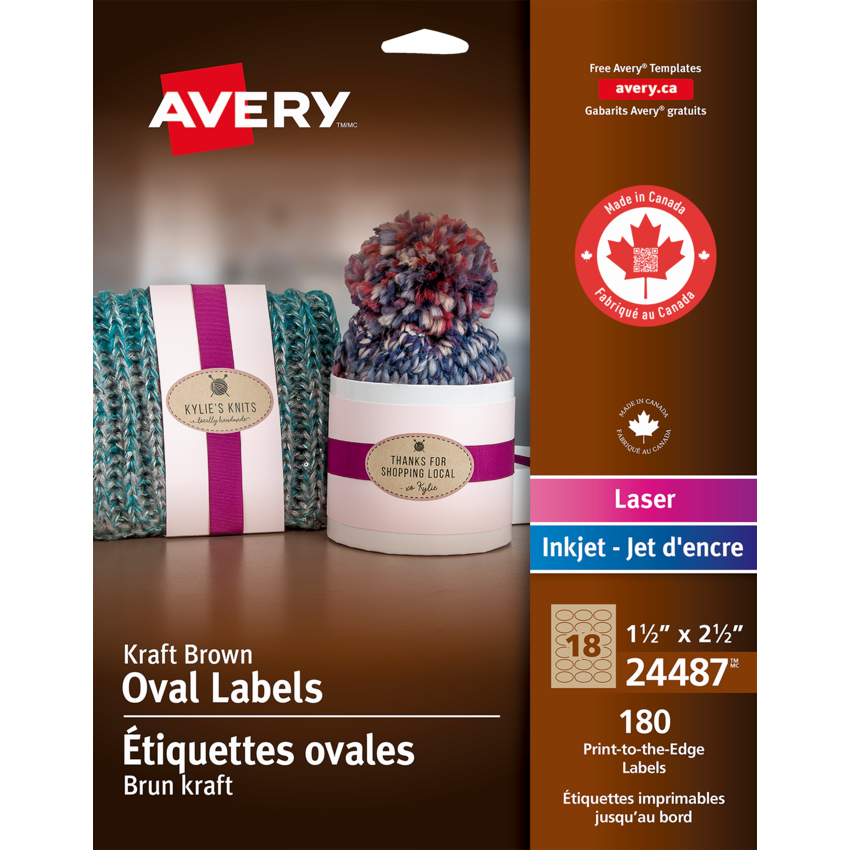 Avery® Print-to-the-Edge Oval Labels 1-1/2" x 2-1/2" Kraft Brown 180/pkg