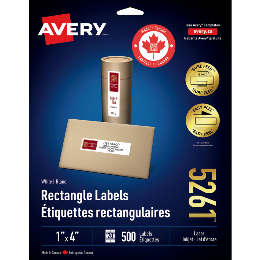 Avery® Easy Peel® White Rectangle Labels 1" x 4" (500 Labels) Laser and Inkjet White 25 sheets/pkg
