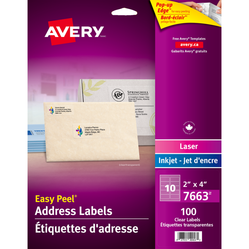 Avery® Easy Peel® Clear Address Labels 2" x 4" (100 Labels) 10 sheets/pkg