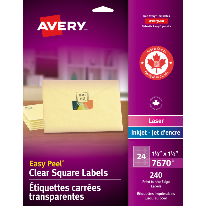 Avery® Easy Peel® Clear Labels Square 1-1/2" x 1-1/2" 240/pkg