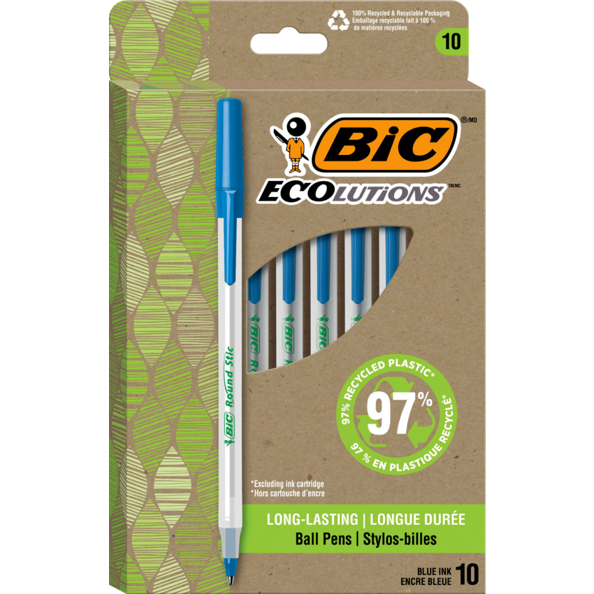 Bic® Ecolutions™ Stick Ball Point Pens Medium Blue 10/box