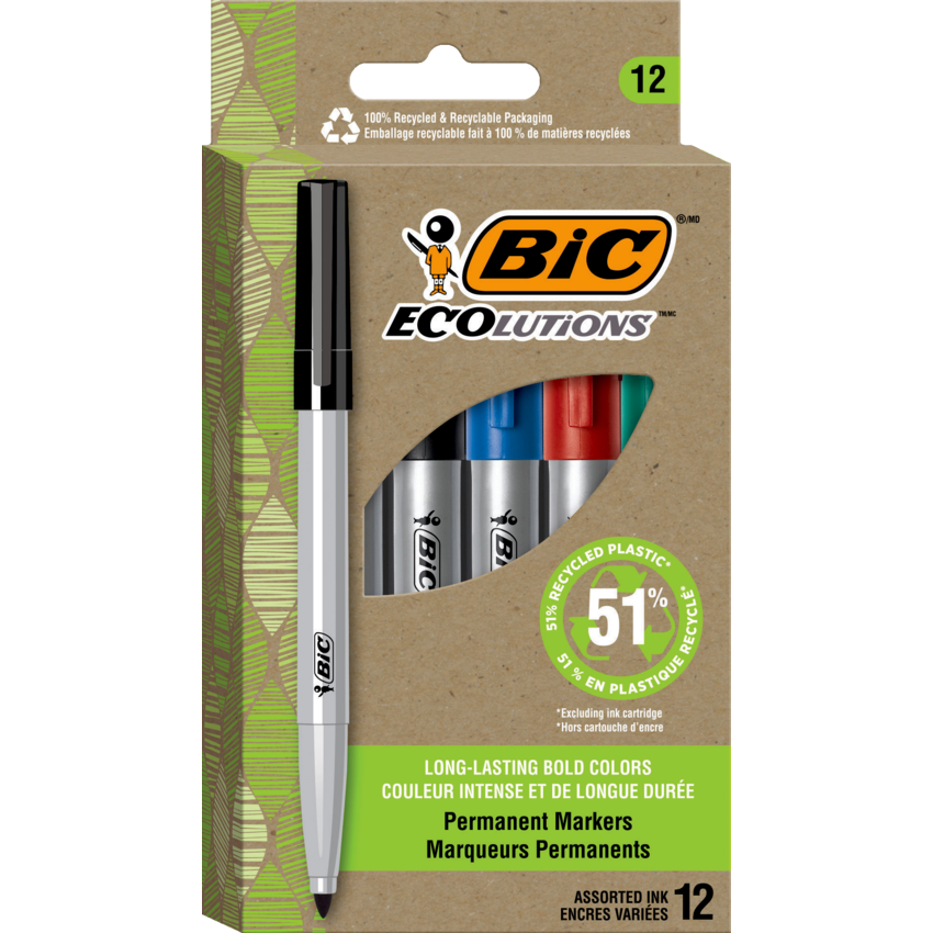 Bic® Ecolutions™ Permanent Markers Bullet Tip Assorted Colours 12/pkg