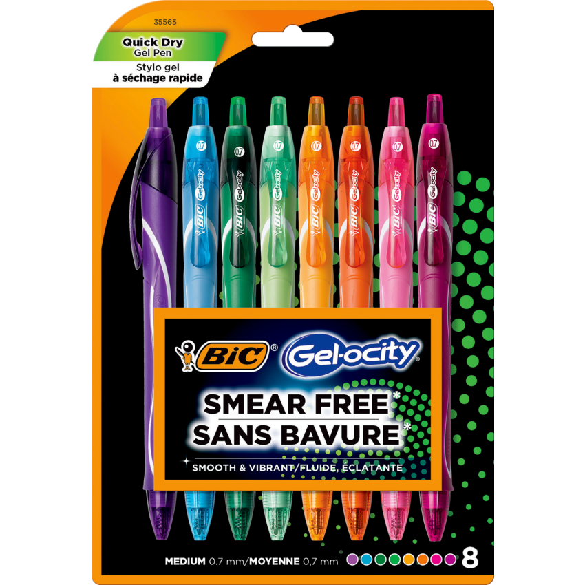 Bic® Gel-ocity™ Quick Dry Gel Pens 0.7 mm Assorted Colours 8/pkg