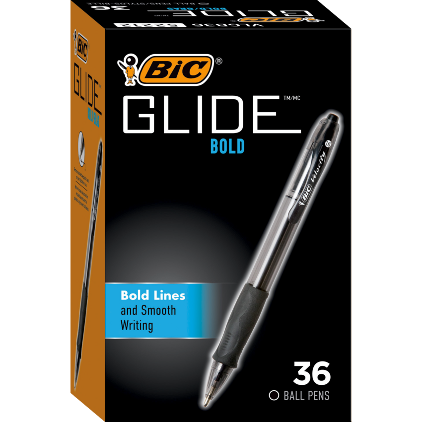 Bic® Glide™ Bold Retractable Ball Point Pens Extra Bold Point Black 36/box