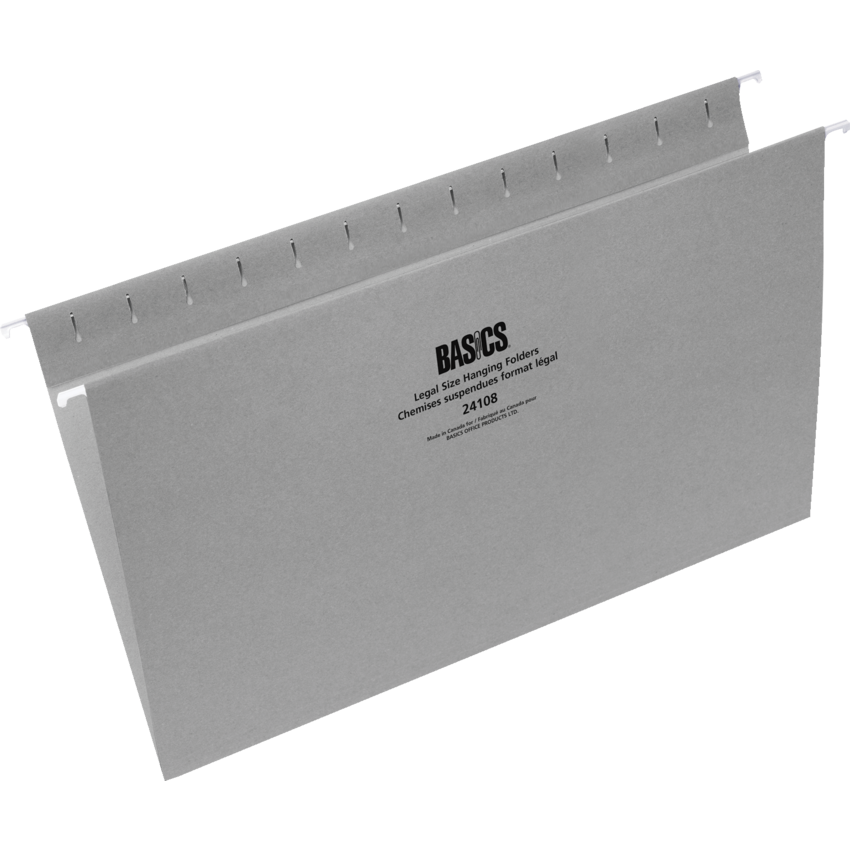 Basics® Coloured Hanging Folders Legal Grey 25/box