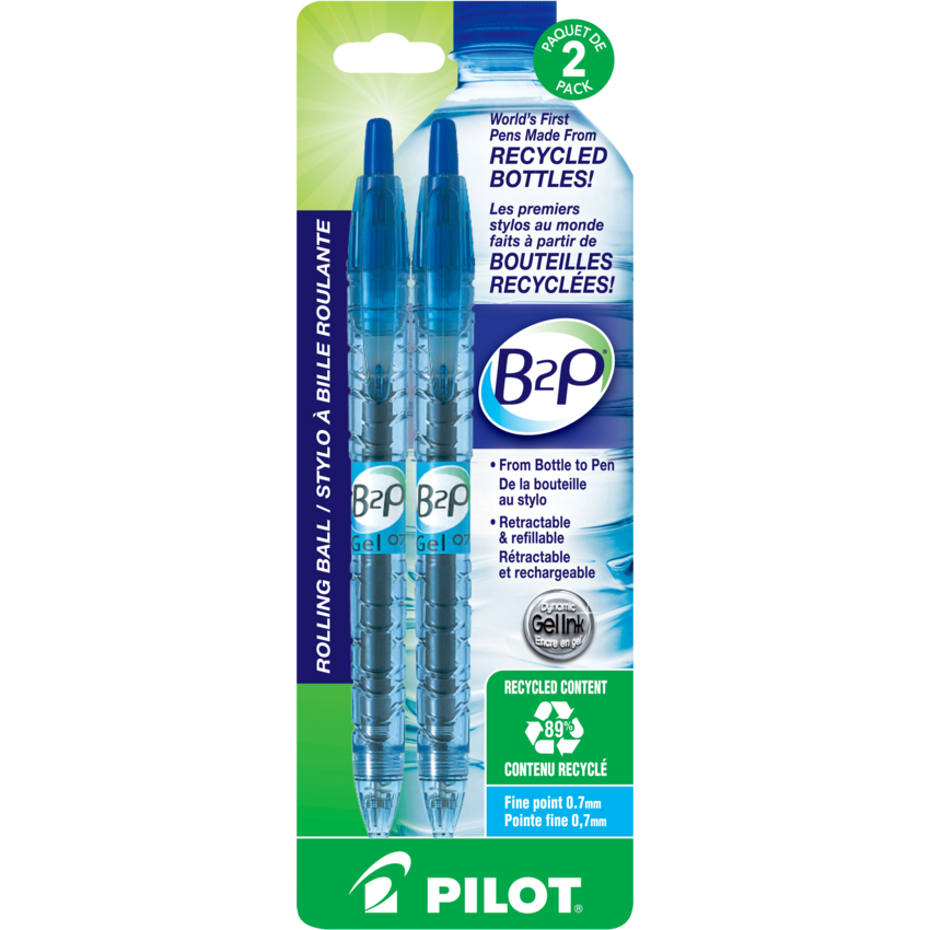 Pilot® BeGreen® B2P Retractable Gel Pen 0.7 mm Blue 2/pkg