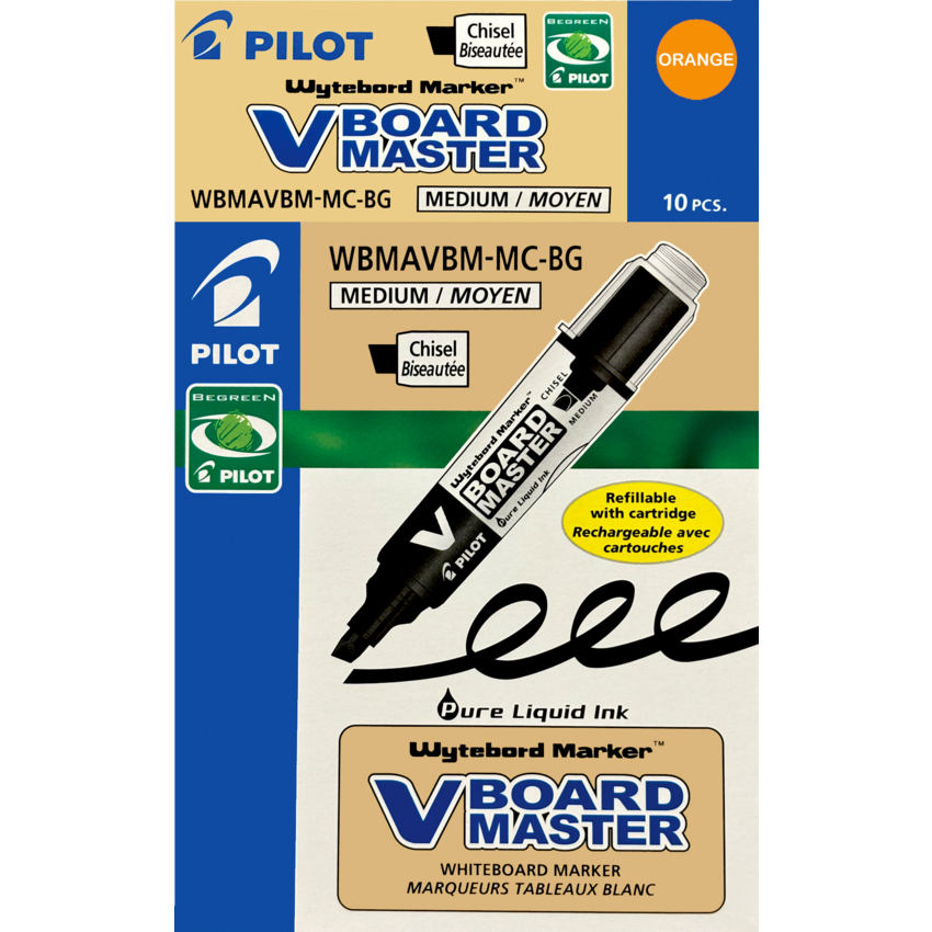 Pilot® BeGreen® V-Board Master Dry Erase Marker Chisel Tip Orange 10/box