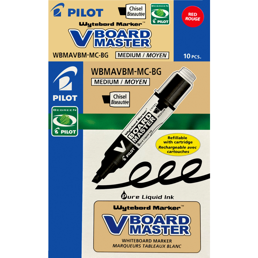 Pilot® BeGreen® V-Board Master Dry Erase Marker Chisel Tip Red 10/box