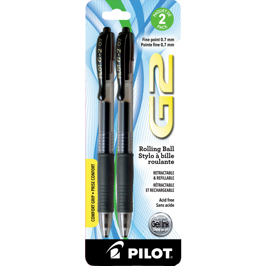 Pilot® G2® Retractable Gel Pens 0.7 mm Black 2/pkg