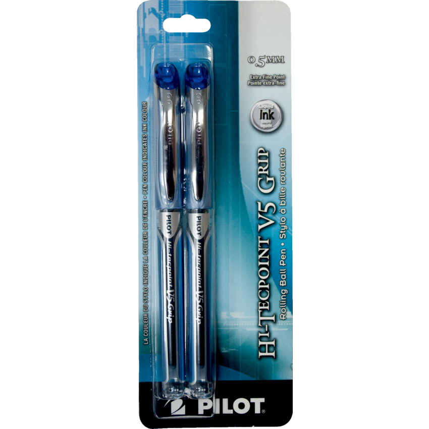 Pilot® Hi-Tecpoint Grip Liquid Ink Roller Pens 0.5 mm Blue 2/pkg