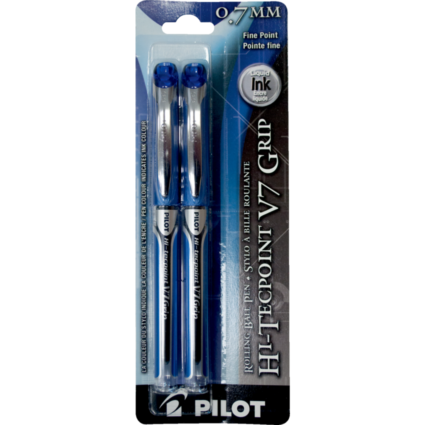 Pilot® Hi-Tecpoint Grip Liquid Ink Roller Pens 0.7 mm Blue 2/pkg