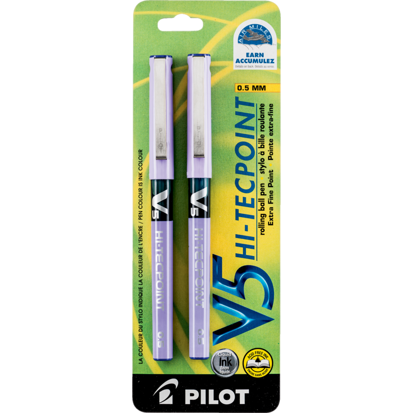 Pilot® Hi-Tecpoint V5 Roller Pen 0.5 mm Purple 2/pkg
