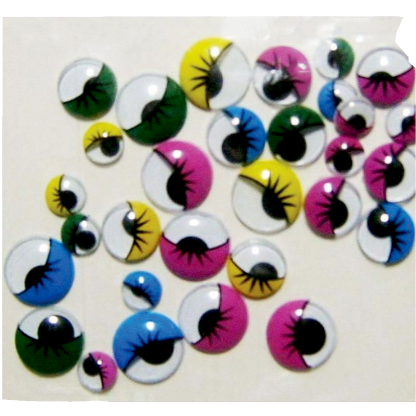 DBLG Wiggly Eyes w/ Eyelashes Assorted Sizes Assorted Colours 100/pkg