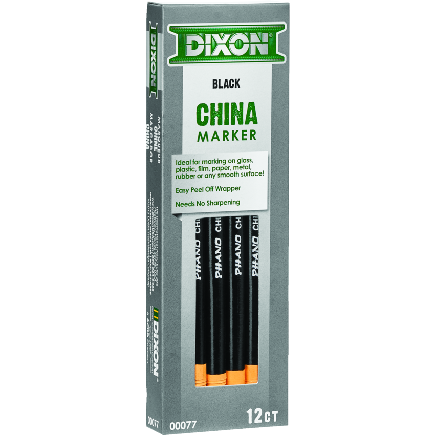 Dixon® Phano® Dry China Markers Black 12/box