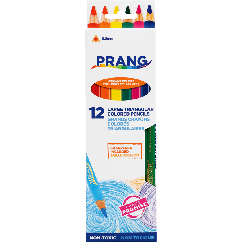 Prang® Triangular Coloured Pencils w/Sharpener Large Diameter Assorted Colours 12/pkg