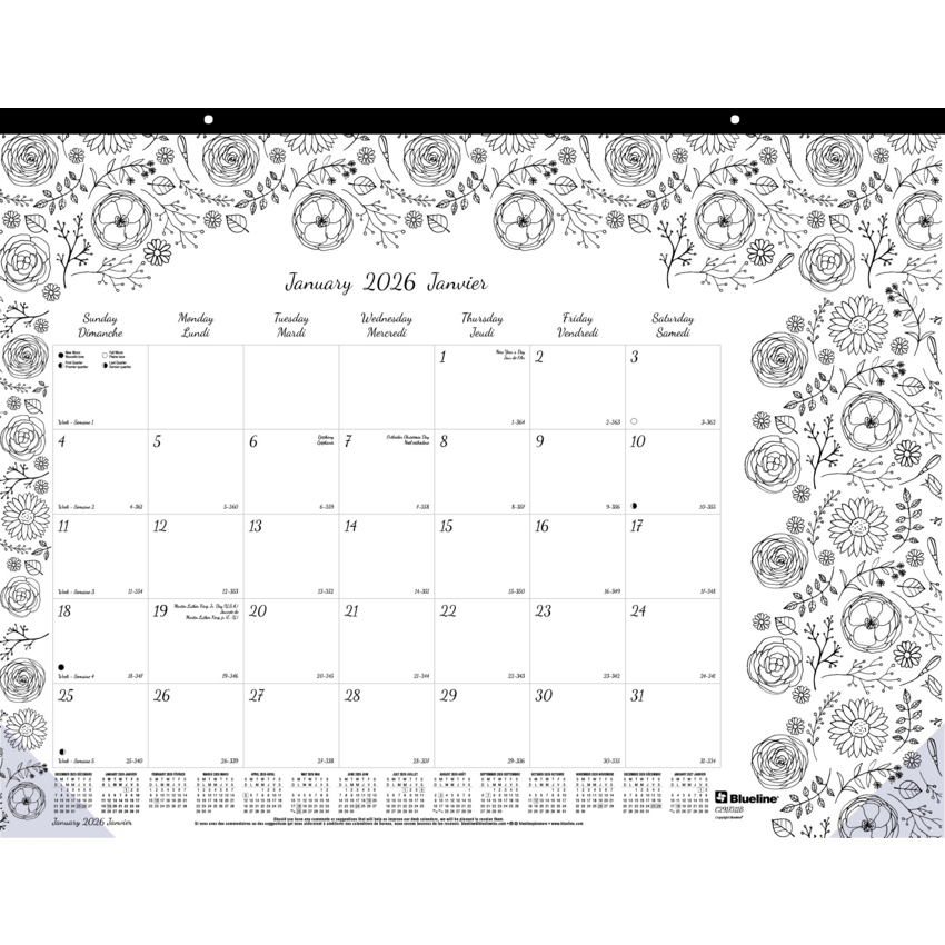 Blueline® DoodlePlan™ Colouring Monthly Desk Pad 22" x 17" Botanica Design