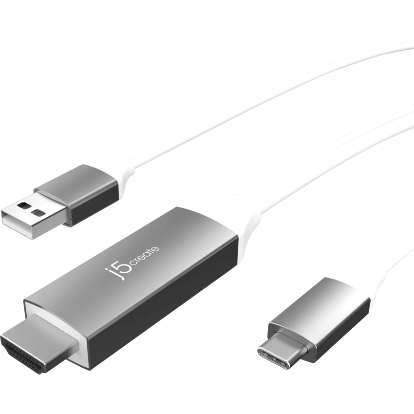 j5create® USB-C® to 4K HDMI Cable with USB Type-A 5V Pass-Through Grey