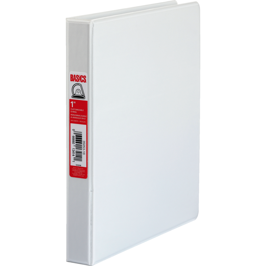 Basics® Customizable D-Ring Binder 1" White