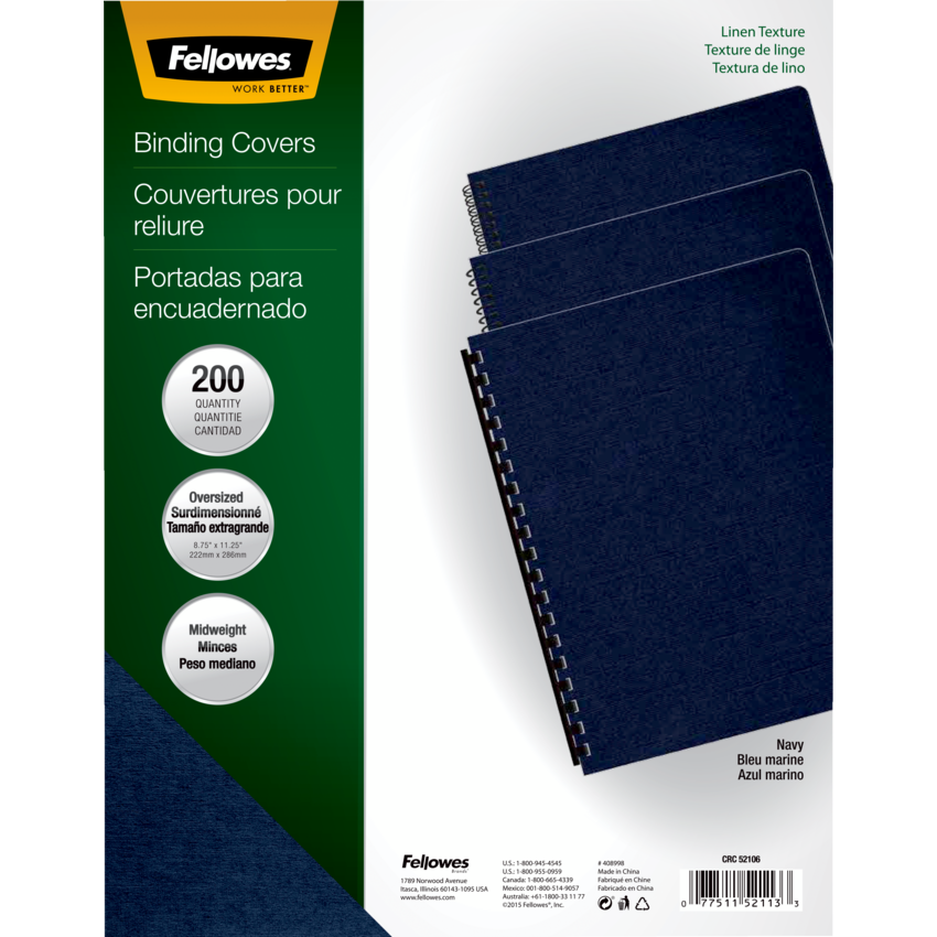 Fellowes® Expressions™ Linen Presentation Covers 11-1/4” x 8-3/4” Navy 200/pkg