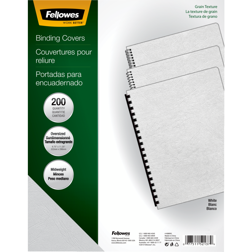 Fellowes® Expressions™ Linen Presentation Covers 11-1/4” x 8-3/4” White 200/pkg