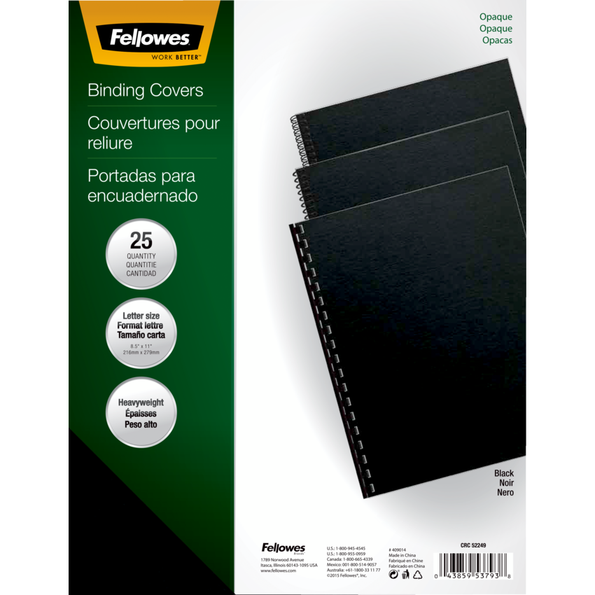 Fellowes® Futura™ Presentation Covers 11" x 8-1/2" Black 25/pkg