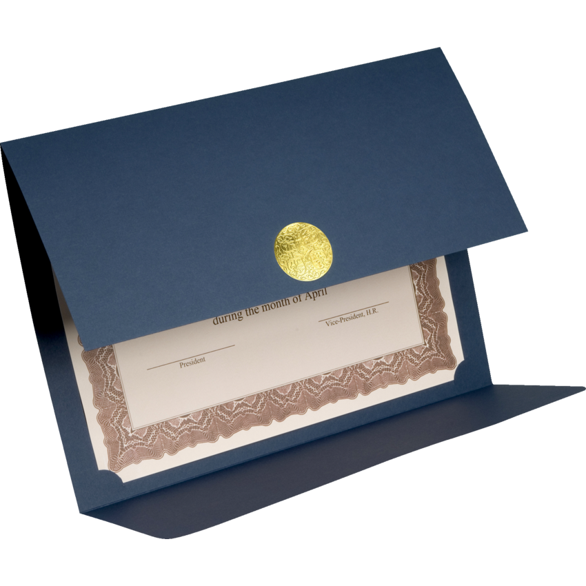 St. James® Elite Medallion Fold Certificate Holder Blue with Gold Medallion 5/pkg