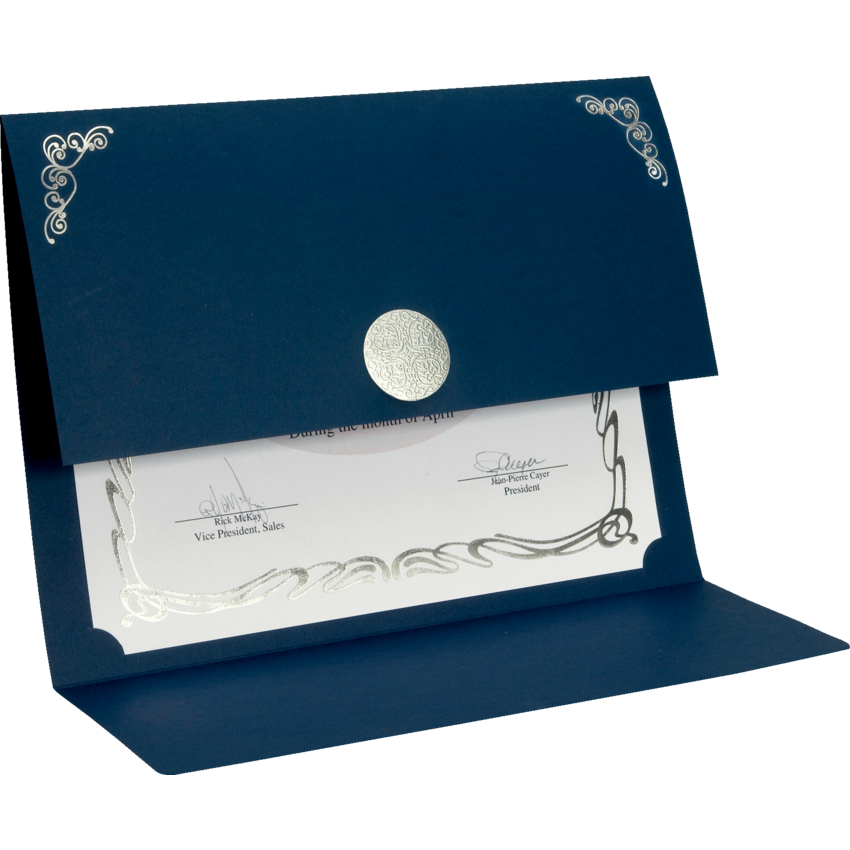 St. James® Elite Medallion Fold Certificate Holder Blue with Silver Medallion 5/pkg