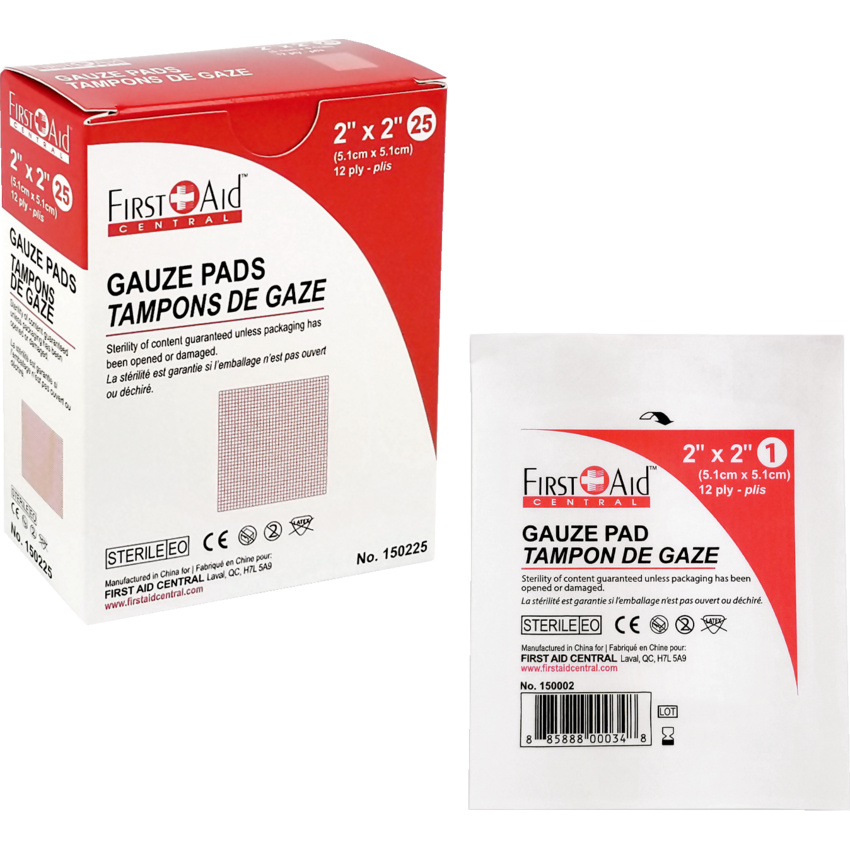 First Aid Central® Sterile Gauze Pads 2" x 2" 25/pkg