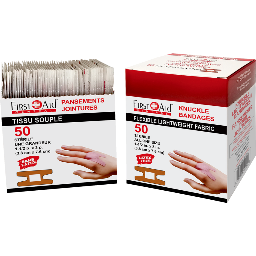 First Aid Central® Fabric Bandages Knuckle 3" x 1-1/2“ 50/box