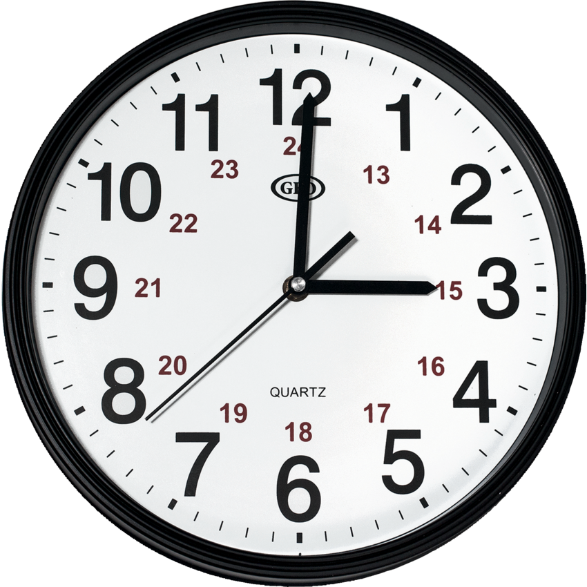 GEO Wall Clock 12" 12/24 Hour Black/Red Numbers