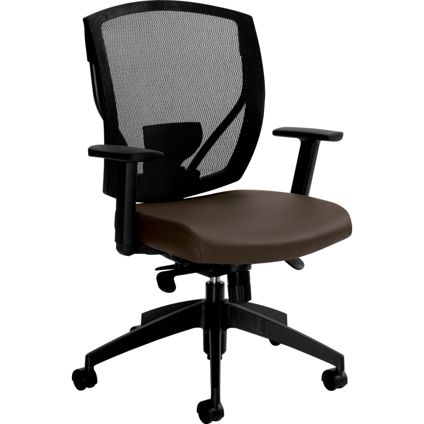 Offices to Go Ibex Mesh Medium Back Luxhide Seat Synchro Tilter Chair Dark Brown