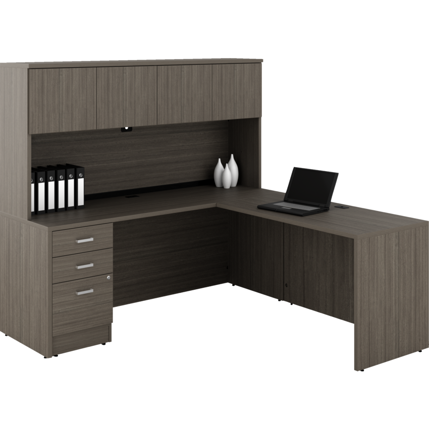 Offices To Go® Newland™ L-Shaped Suite 72"W x 72"D x 65-3/5"H Absolute Acajou finish