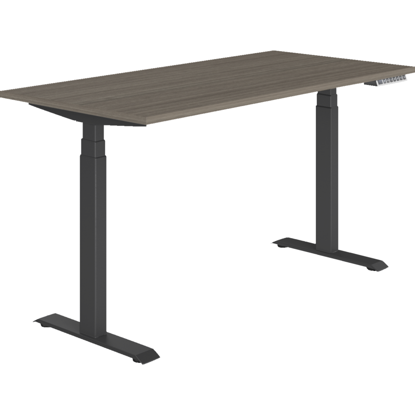 Offices to Go® Newland™ Electric Height Adjustable Table 3-stage 58"W x 23"D x 22-3/5"-48-1/5"H Black Base Absolute Acajou finish