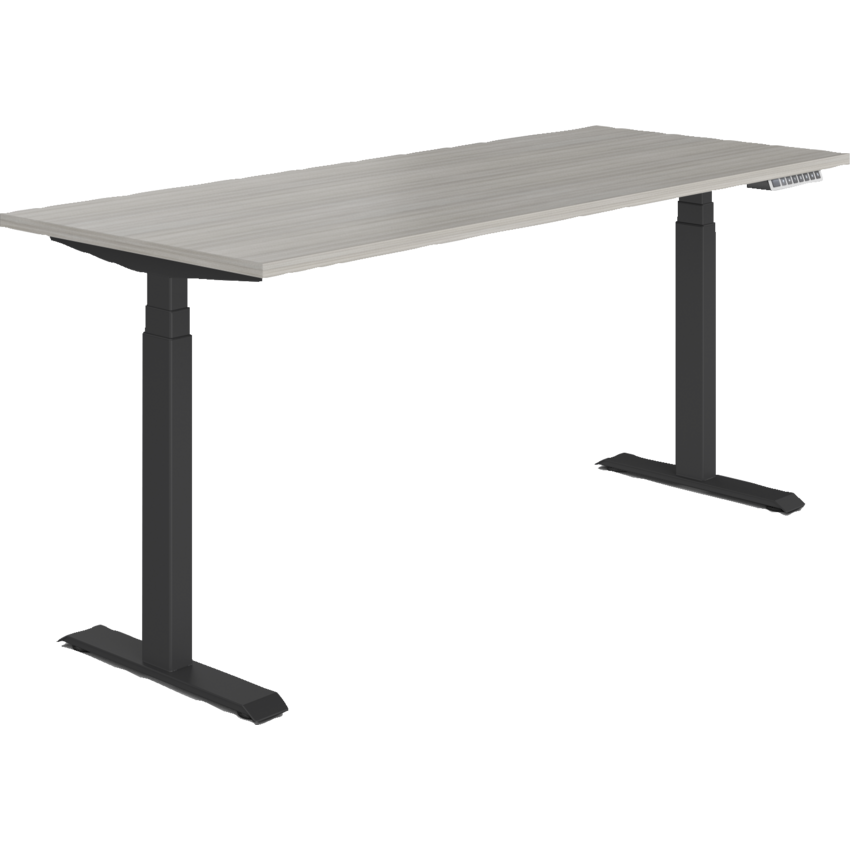 Offices to Go® Newland™ Electric Height Adjustable Table 3-stage 70"W x 23"D x 22-3/5"-48-1/5"H Black Base Noce Grigio finish