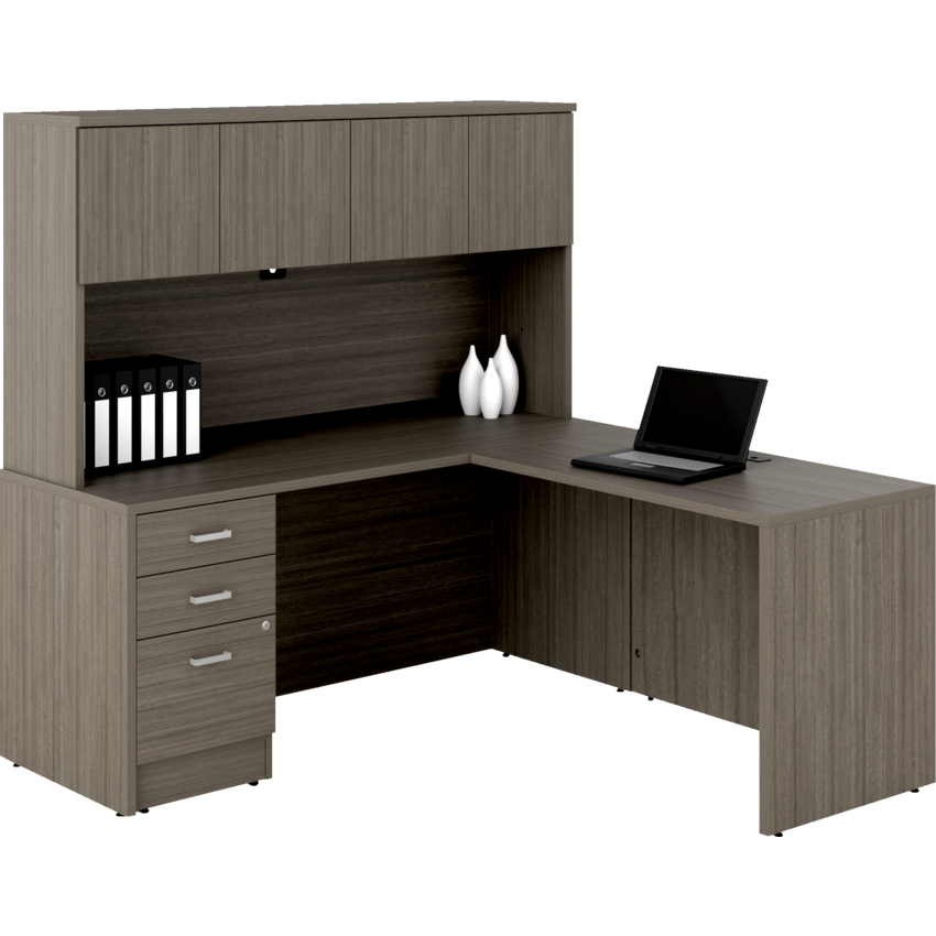 Offices To Go® Newland™ L-Shaped Suite 66"W x 66"D x 29-3/5"H Absolute Acajou finish